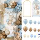 148 Pcs Bear Baby Shower Decorations Balloon Metal Arch Backdrop Stand and Cover Set Decor Dusty Blue and Brown Balloon Arch Kits Bear Baby Shower Gender Reveal Birthday Party Decorations, 18/12/10/5 inches