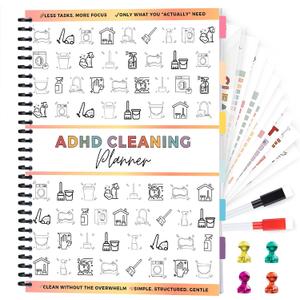 5 x ADHD Cleaning Planner, Dry-Erase Sleeve + Paper Pages, Removable Ring Binder, Daily,Weekly,Monthly Plans, Cleaning Schedule and Checklist, ADHD Planner for Adults Women