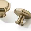 khtumeware 10 Pack 1-1/4 Inch Brushed Brass Cabinet Knobs Satin Brass Heavy Duty Solid Cabinet Hardware for Cupboard Drawer Pulls Dresser Handle