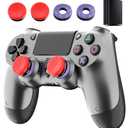 ThinTree Steel Black Wireless Controller Compatible for PS-4/Pro/Slim/PC, (Includes A Pair of Joystick Caps and Cushioning Pads), Dual Motor Vibration/Ergonomic Design/Motion Sensing/3.5mm Audio Jack