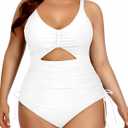 Yonique Women Plus Size One Piece Swimsuits Tummy Control Bathing Suits Vintage Swimwear (White)