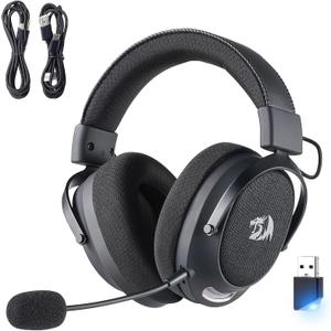 Redragon H858 3-Mode Wireless Gaming Headset, 7.1 Surround Sound, 53 mm Drivers, Memory Foam Ear Pads, Detachable Noise-canceling Microphone, Over-Ear Headphones Works for Mobile, PC/PS5/NS (Gray)