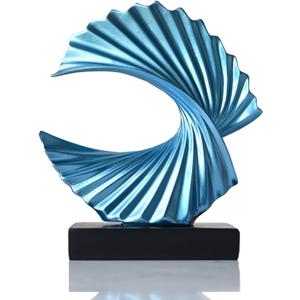 Modern Blue Ocean Wave Sculpture Abstract Resin Statues for Home Decor, Elegant Coffee Table Decor for Living Room, Unique Home Dcor Accents & Art Deco Decor for Office, Shelf, or Entryway