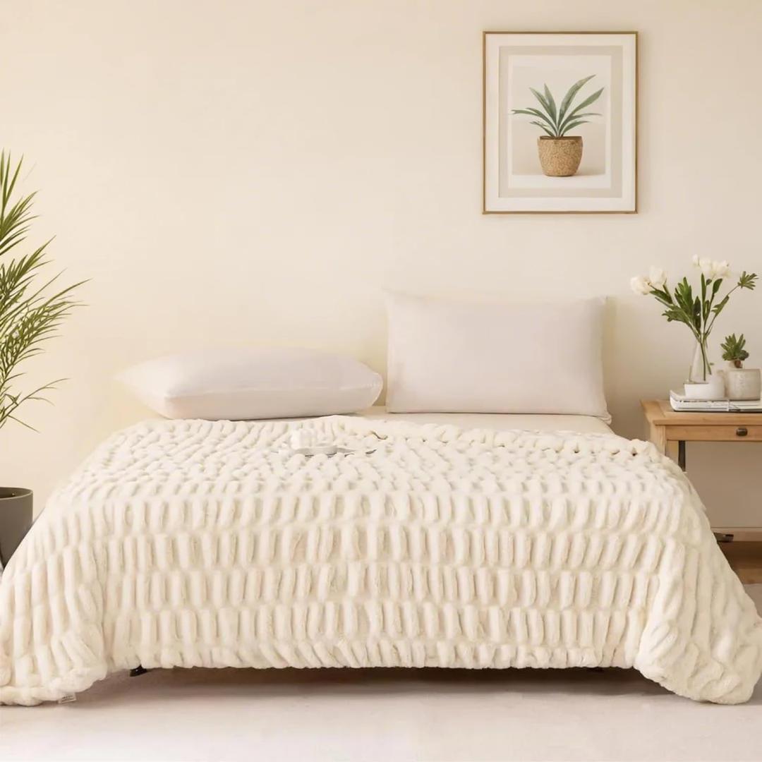 ALPHA HOME Blanket Soft Throw Blanket, Lightweight Fluffy Throw Blanket Throw Size, Luxury Home Decor Throw Blankets for Couch, Sofa, Bed, Cream