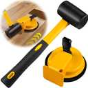 Floor Gap Fixer Tool with Rubber Mallet, Iron Body & Strong Suction Cup, Includes 5 Sticky Pads for Laminate, Vinyl, Wood & Tile Flooring Installation and Repair, Yellow