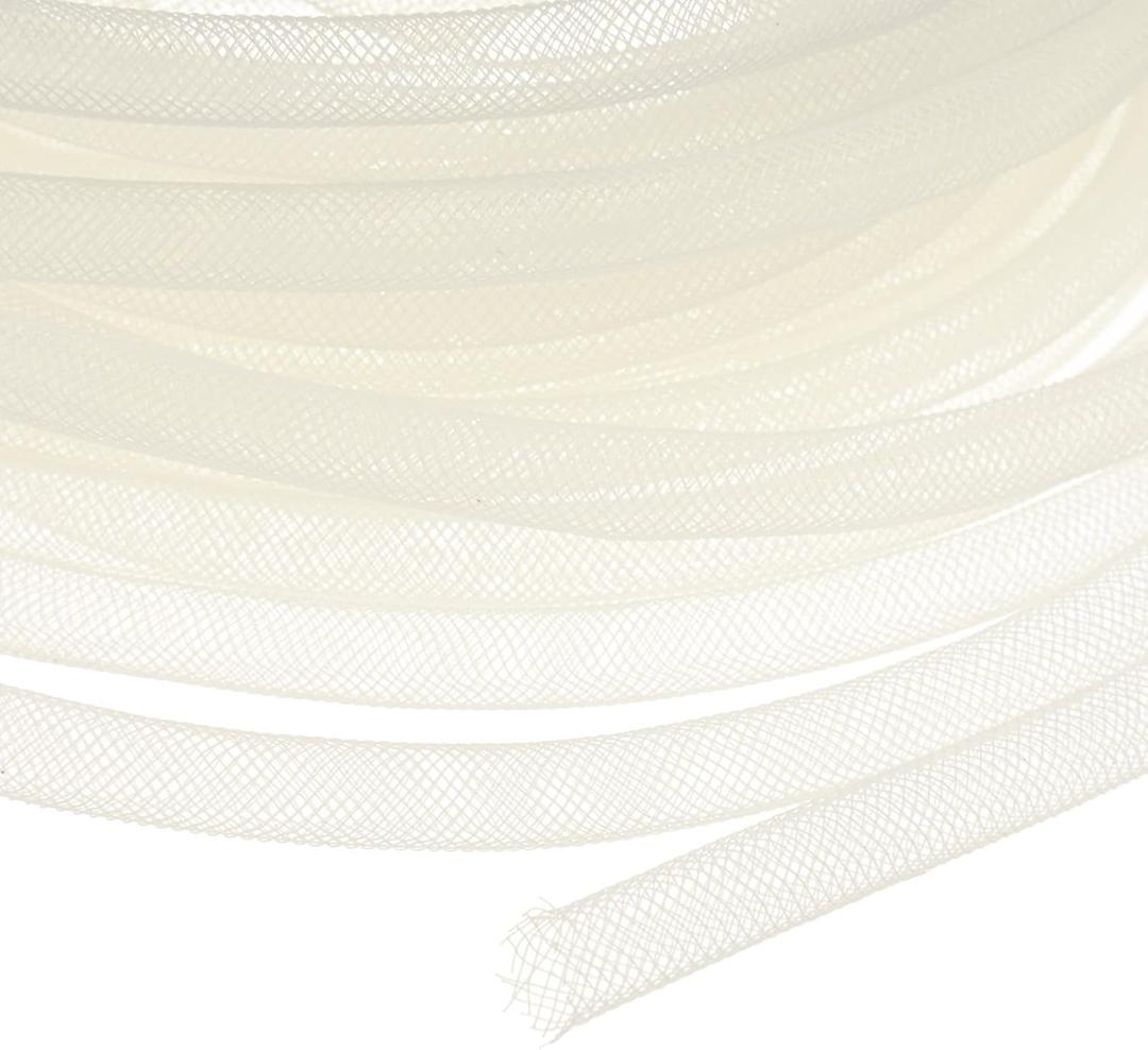 Mesh Tube Ribbon 25 Yards, 8mm Elastic Fabric Ribbons Mesh Tubing for Crafts/Gift Wrapping/Flower Bouquets/Wedding/Birthday/Holiday/Wreaths Christmas/Decoration[Natural White]