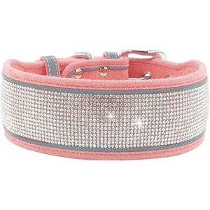 Rhinestone Dog Collar Soft Comfortable Stylish Dog Collar with Bright Reflective Stripe Adjustable Diamond Crystal Pet Collar for Small Medium and Large Dogs (L fit Neck 19-23", Pink)