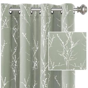 H.VERSAILTEX Blackout Curtains for Bedroom Foil Print Twig Tree Branch Thermal Insulated Grommet Curtain Drapes Light Blocking Thick Soft Window Curtains for Living 52 x 63 Inch, 2 Panels, Sage