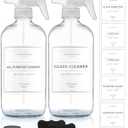 Vine Creations Glass Spray Bottles, 2 Pack Refillable Spray Bottles for Cleaning Solutions, Clear Spray Bottle for plants, Water Spray Bottle Sprayer, Glass Spray bottles 16 oz with Waterproof Labels (Clear Bottle / Clear Nozzle)