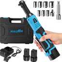 FULLYEA 3/8" Cordless Ratchet Wrench Set, 40 Ft-lbs, 550 RPM, 16.8V Electric Ratchet, Extended Power Ratchet Tool Kit with Variable Speed, 2 * 2.0Ah Battery, 1/4" Adapter & 3" Extension Bar(Blue)