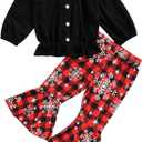 Toddler Baby Girls Clothes Ruffle Long Sleeve Tops Flare Pants Bell Bottoms 2Pcs Infant Fall Winter Outfit Set