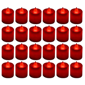 LANKER 24 Pack Flameless Led Tea Lights Candles, Flickering Red Battery Operated Electronic Fake Candles, Decorations for Wedding, Party, Christmas, Halloween (Red)
