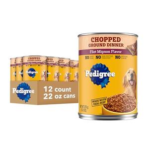 Pedigree Chopped Ground Dinner Adult Wet Dog Food Filet Mignon Flavor 13.2 oz. Cans 12 Count EXP: 10/08/2027