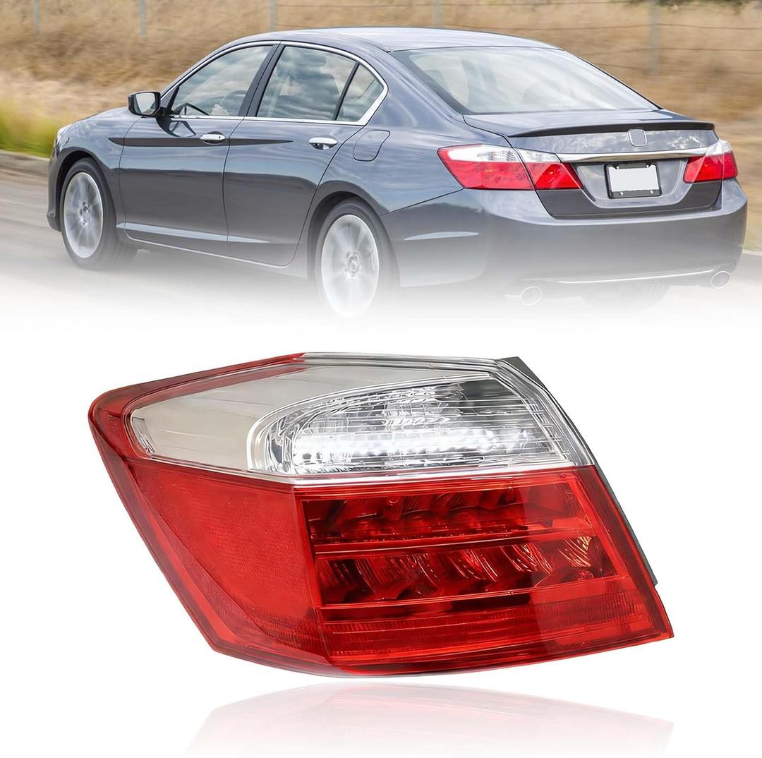 Driver Left Side Outer Tail Light Assembly Compatible With 2013-2015 Honda Accord Sedan EX/LX/Sport Rear Brake Light With LED Replace 33550-T2A-A01