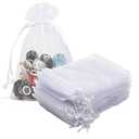 Hwceo Organza Gift Bags 50 Pcs Drawstring 4x6 inch White for Baby Shower,Girl Birthday,Mom Party Favors,Wedding,Bridal Shower,Valentines Day,Xmas,Bulk Sheer Fabric Mesh Tulle Sachet for Jewelry,Candy