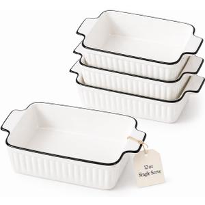 12 Oz Casserole Dish, Ceramic Baking Dishes Sets of 4, Small Casserole Dish with Handle, Porcelain Bakeware Sets, 5" Rectangular Baking Serving Dish for Casserole, Cakes, Dishwasher Oven Safe