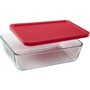 PYREX Containers Simply Store 6-cup Rectangular Glass Food Storage Red Plastic Covers ... (Pack of 4 Containers) Made in the USA