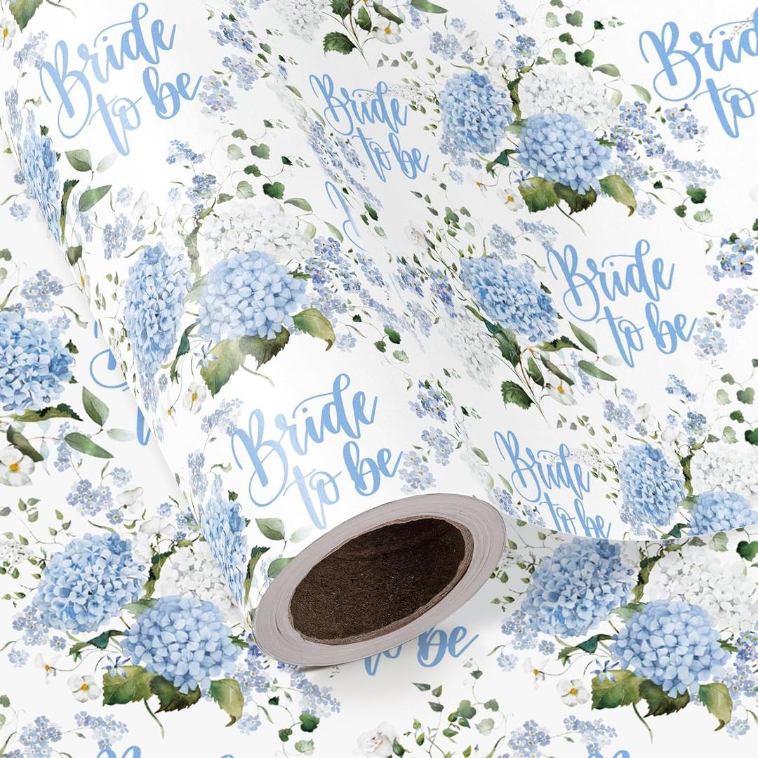 WRAPAHOLIC 30 Inch Wedding Wrapping Paper - 30 Inch x 33 Feet - Bride to be and Hydrangea Floral Wrapping Paper Perfect for Wedding, Bridal Shower, Birthday, Tea Party