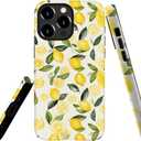 Case Compatible with iPhone 16 Pro,Hybrid 2-Layer Hard Shell,Shockproof Soft for Girl Women,Watercolor Lemons Leaves Pattern