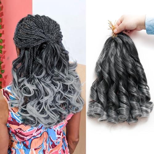 French Curly Braiding Hair for Black Women Loose Wavy Hair for Braids Braiding Hair Extensions Synthetic French Curl Crochet Braids 12 Inch Grey Color