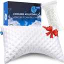 Cooling Side Sleeper Pillow for Neck and Shoulder Pain, Luxury Shredded Memory Foam Curved Bed Pillows for Sleeping Set of 1- Adjustable Queen Size- Washable Cover Crescent White