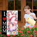 I Love Mom Happy Mothers Day Garden Flag 12x18 Inch Double Sided for Outdoor Pink Floral Heart Yard Flag Welcome Yard Party Decoration Flag (Mother02, GardenSize(12x18''))
