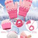 Toddler Warm Knit Mittens for Kids Girls Boys 3-5T | Soft Thick Faux Plush Lined, Windproof Elastic Cuffs, 31.5" Neck Lanyard, Easy Wear, Winter Gloves, Cold Weather Use