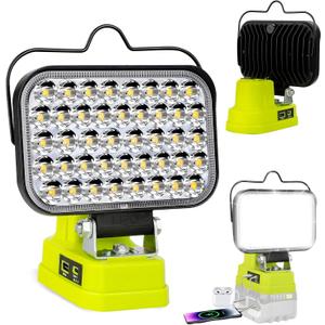 Cordless LED Work Light Compatible with Ryobi 18V Battery, 90W 7000LM Flood Light with USB & Type-C, Low Voltage Protection for Garage Outdoor Job Site Lighting (No Battery)