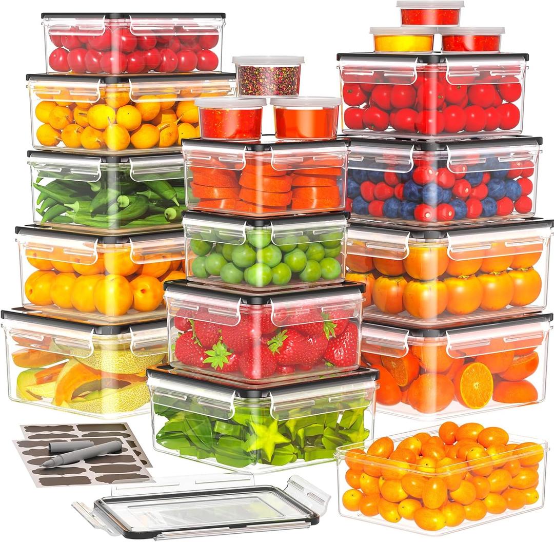 40 PCS Food Storage Containers with Lids Airtight (20 Containers & 20 Lids) - Plastic Food Containers for Kitchen Storage Reusable BPA-Free Leakproof Meal Prep Container with Labels & Pen