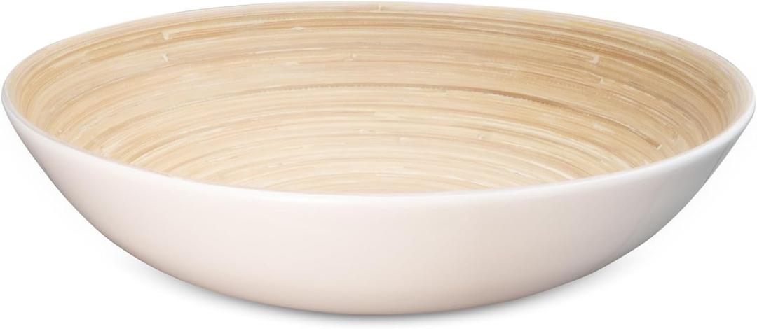 LEXA 14" Handmade Bamboo Salad Bowl  130 oz Large Wooden Fruit Bowl for Kitchen Counter, White