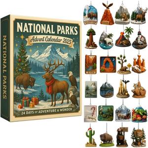 National Parks Advent Calendar 2025  24 Days Christmas Countdown with 24 Iconic Landscapes & Wildlife, Surprise Gifts for Nature Lovers, Outdoor Enthusiasts, and Adventure Seekers