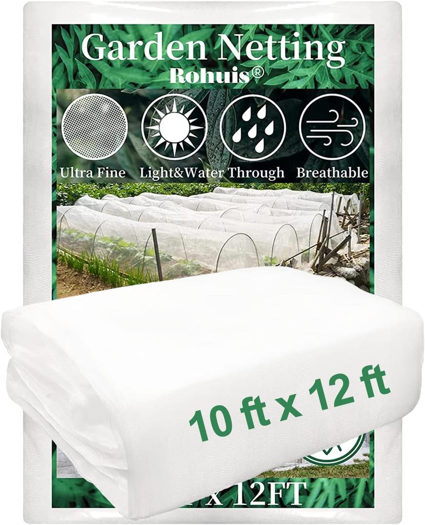 Garden Mosquito Netting for Patio, 10 ft x 12 ft Bird Bug Insect Netting Pest Barrier for Fruit Trees, Greenhouse, Large Plant Row Cover Screen for Vegetables