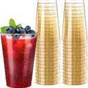 [100 Pack] 12oz Plastic Cups with Gold Glitter Sturdy & Food Safe Plastic Wine Glasses Disposable Cups Wedding Cups Party Cups Drinking Tumblers for Wine, Cocktails and Cold Beverages