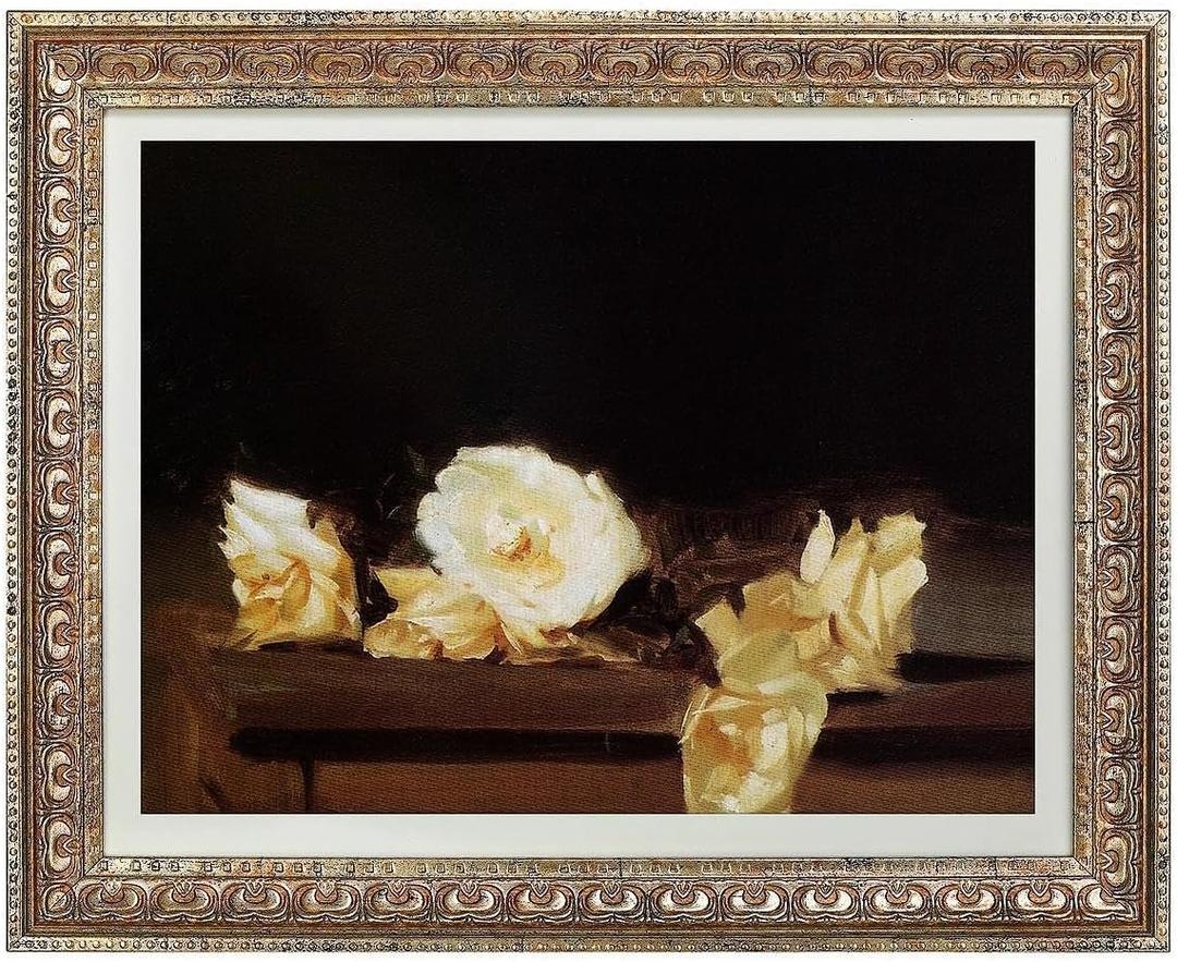 VIOLABBEY Gold Framed Floral Wall Art, Vintage Rose Still Life Canvas Print, Moody Antique Flower Wall Decor for Living Room Bedroom Bathroom Office, 11x14 inch