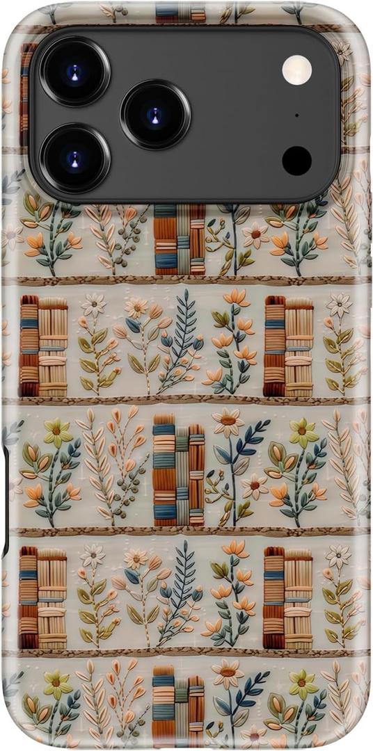 iPhone 17 Pro Case Cute - Wireless Charging Compatible - Dual-Layer Hard Shell + Silicone Cover - Aesthetic Protective Phone Case for Women - Vintage Floral Bookish