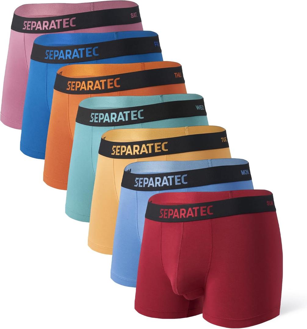 Separatec Dual Pouch Mens Underwear Breathable Cooling Rayon Made from Bamboo Underwear Men, Boxer Briefs and Trunks 7 Pack (Medium, Dual Pouch - Trunks - Bright Blue/Light Blue/Red/Orange/Yellow/Light Green/Marron)