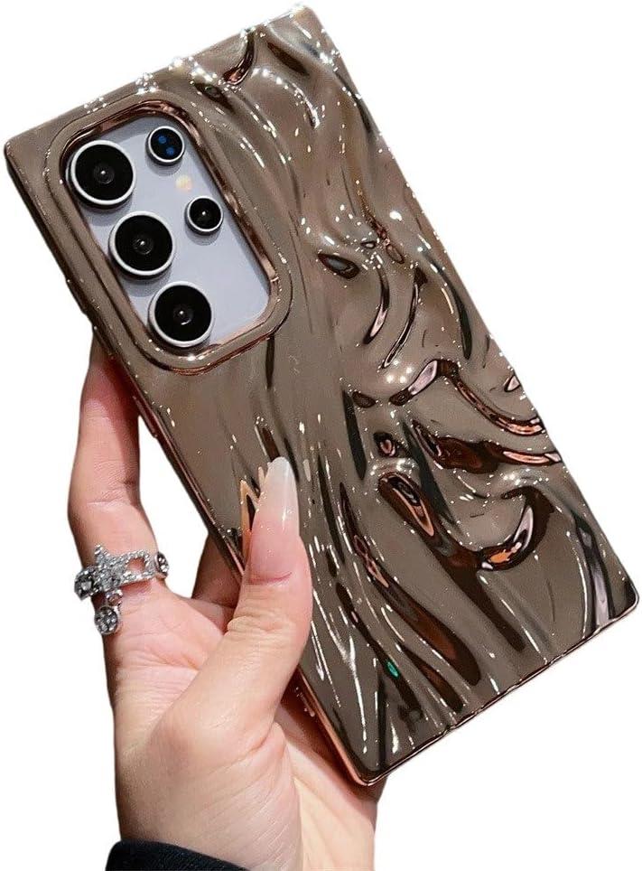 Caseative for Samsung Galaxy S24 Plus Case,Pleated Water Ripple Electroplated Wave Pattern Soft Phone Case (Gold,S24 Plus)