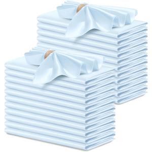 P Pothuiny 24 Pcs Light Blue Satin Napkins, 17 x 17 Inches, Square, Smooth, Wedding Dinner Napkins, Table Napkins for Banquet Party Restaurant Decor, Thanksgiving, Christmas