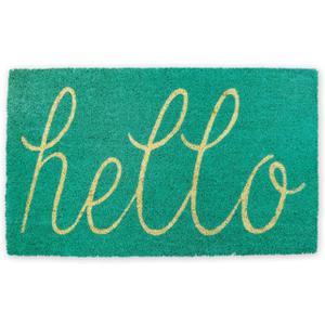 DII Hello Coir Fiber Doormat Non-Slip Durable Outdoor/Indoor, Pet Friendly, 18x30, Aqua