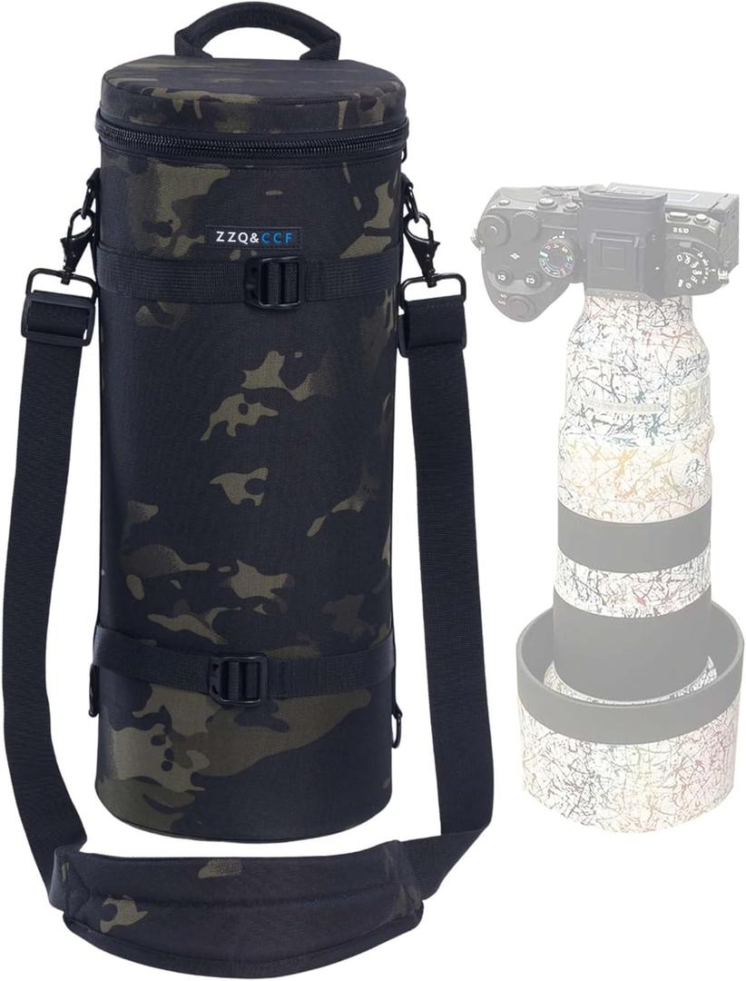 ZZQ&CCF Camera Lens Pouch Case for Sony FE 400-800mm f/6.3-8 G OSS Super-Telephoto Zoom Lens, Water Resistant Lens Travel Protective Bag with Shoulder Strap, Shockproof Interior # Black Camo
