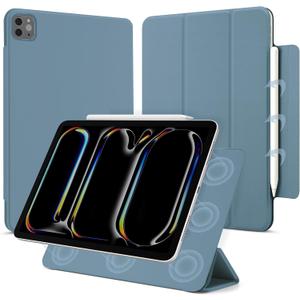for iPad Pro 11 inch M5/M4 Case (6th/5th Generation, 2025/2024), Auto Sleep/Wake and Magnetic Closure, Slim Trifold Stand Case, PU Leather Cover,Support Apple Pencil Pro, Misty Blue