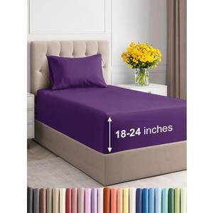 Extra Deep Pocket Twin Sheets - 3 Piece Breathable & Cooling Bed Sheets - Hotel Luxury Bed Sheet Set - Soft, Wrinkle Free & Comfy - Easily Fits Extra Deep Mattresses - Deep Pocket Purple Sheets Set