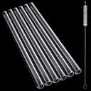 FoldTier 6 Pcs Borosilicate Glass Tube 12mm OD 2mm Thick Glass Blowing Tubes with Cleaning Brush (Clear,8 Inch)