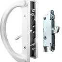 Patio Door Handle Set + Mortise Lock 45 Perfect Replacement for Sliding Glass Door Fits 3-15/16 Screw Hole Spacing, Non-keyed with Latch Locks, White Diecast, Reversible Design(Non-Handed)