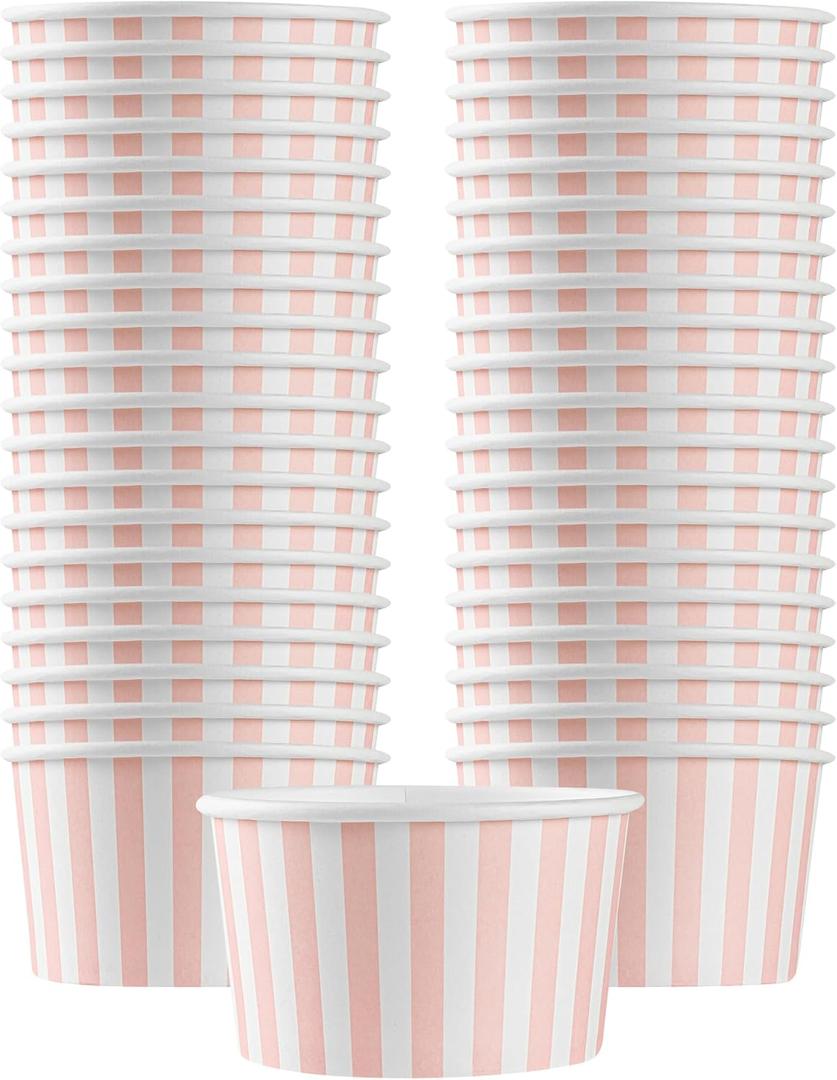 Restaurantware-Coppetta 12-Ounce Dessert Cups, 50 Disposable Ice Cream Cups - Lids Sold Separately, Sturdy, Pink And White Paper FroYo Bowls, For Hot And Cold Foods, Perfect For Gelato Or Mousse (3 oz / 50 Count)