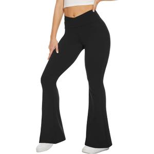 TNNZEET Black Flare Leggings for Women, Crossover Yoga Pants with Pockets Bootcut Flared Leggings (Large)