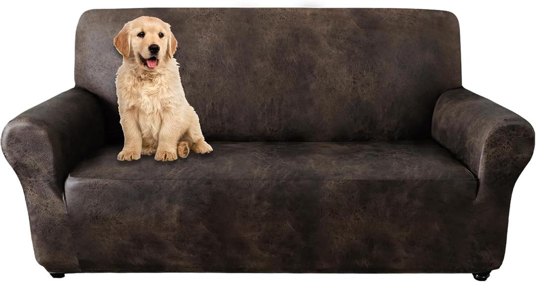 molasofa Loveseat Covers - Couch Cover for Leather Couches, Soft and Washable Loveseat Covers with Leather-Like Quality. Non-Pilling, Non-Slip 1-Piece Couch Cover for Pets and Kids (02 Dark Brown)