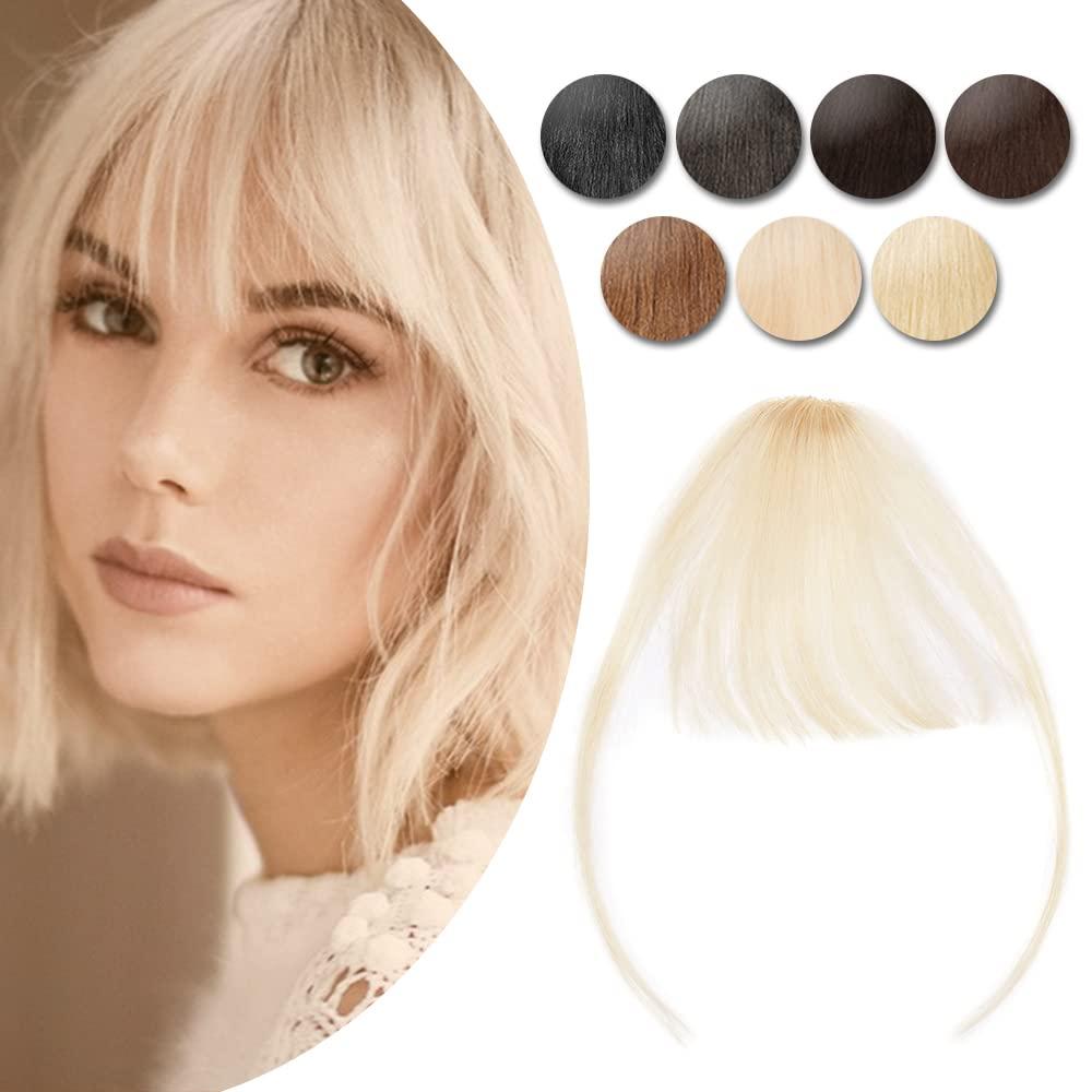 Hairro Real Clip In Human Hair Extensions Front Fringe Hairpiece Air Side Bangs With Temple Thin Wispy Curtain Bangs Top Hairpiece For Women 5g #60 Platinum Blonde (1 Count, Air bang-#60 Platinum Blonde)