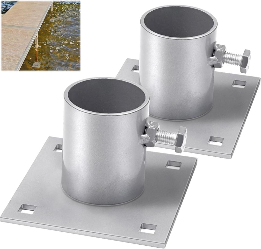 4-3/5" Stationary Dock Base Plate Hardware Stationary Dock Hardware Galvanized, Heavy Duty Dock Foot Plate with 2/5" Square Holes, Support & Hold Docks to Prevent Sinking, Silver