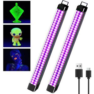 2 Pack Rechargeable LED Black Light Bar, 10W Battery Operated Black Lights, Cordless Black Light Strip, Portable Blacklight for Bedroom Tapestry Poster Glow Party